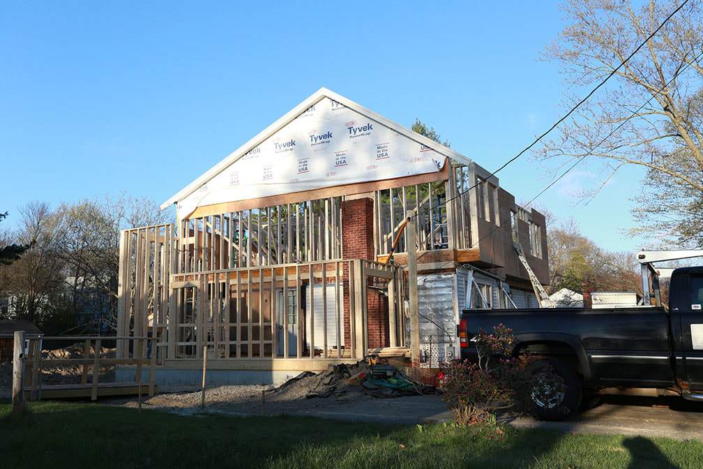 Two car garage addition under construction