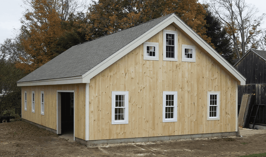 Shiplap barn board garage built in New Hampshire